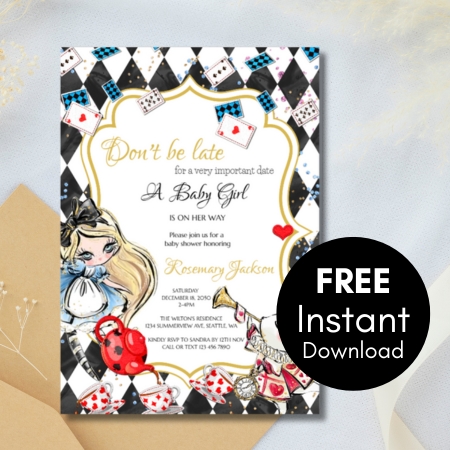 Free Editable Invitation alice in wonderland