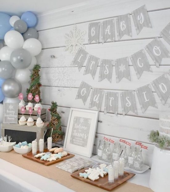 baby its cold outside background banner dessert table