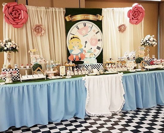 classic alice in wonderland party setup