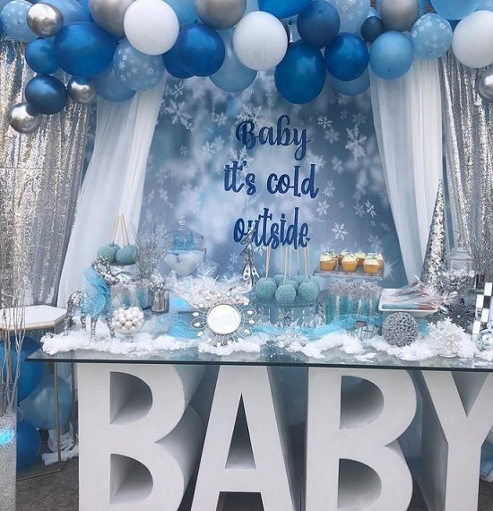 outdoor baby its cold outside dessert table