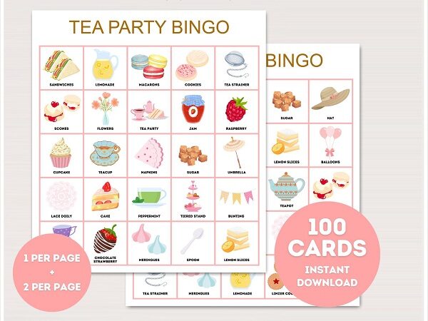printable tea party bingo cards