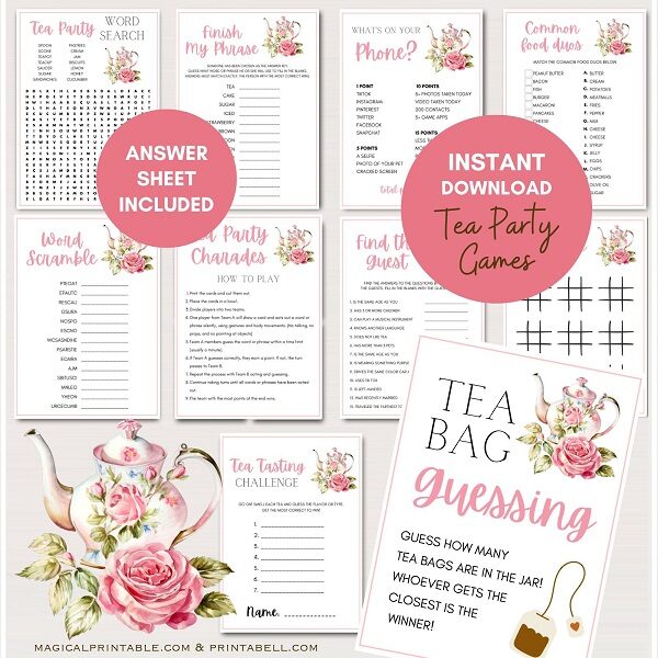 printable tea party games for kids and adults