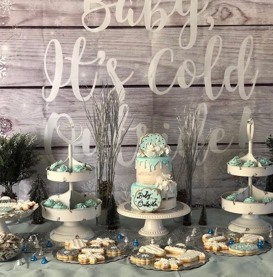rustic baby its cold outside dessert setup