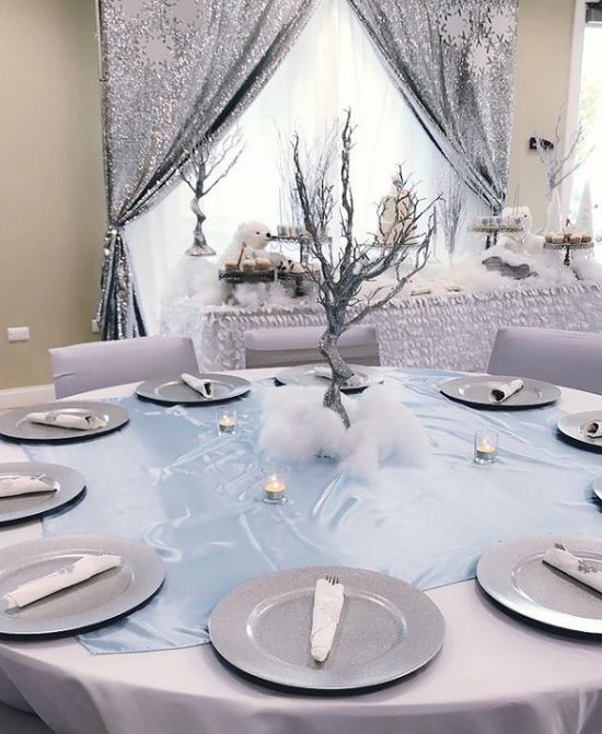 shimmering silver baby its cold outside table setting