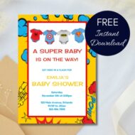 Free Editable Invitation superhero baby