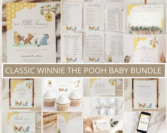 Classic Winnie the Pooh Baby Shower Invitation Bundle