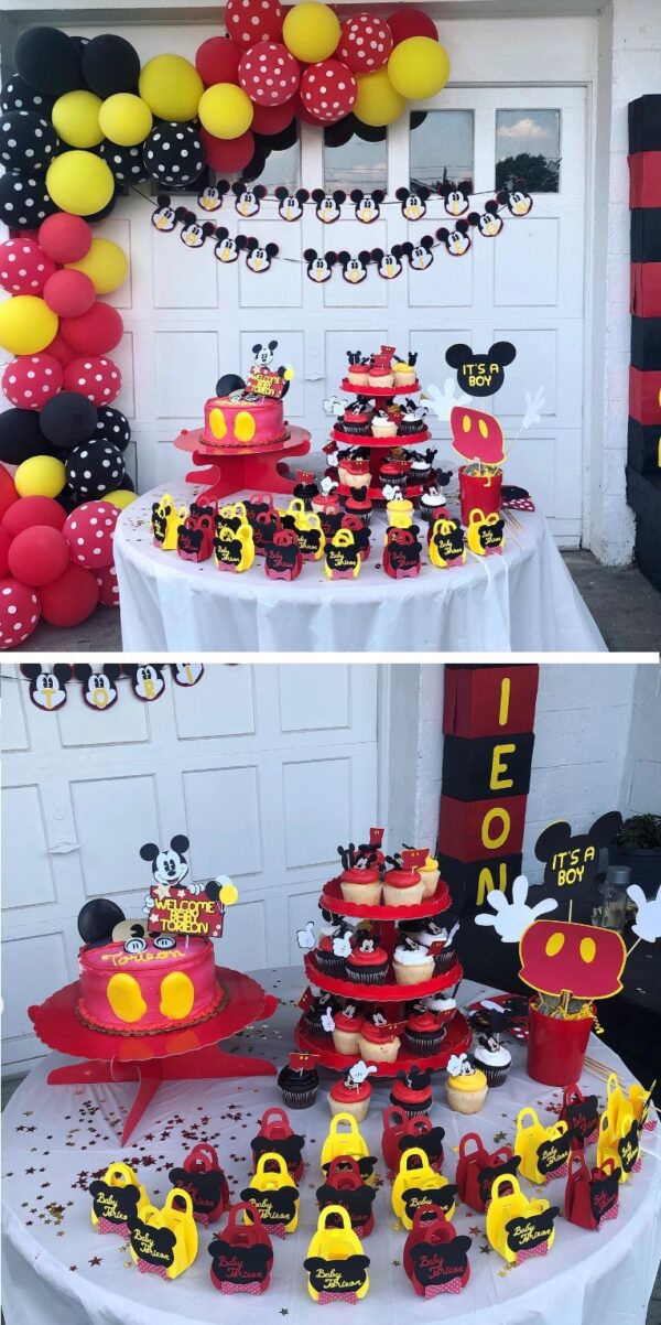 classic Mickey Mouse themed Baby Shower dessert table