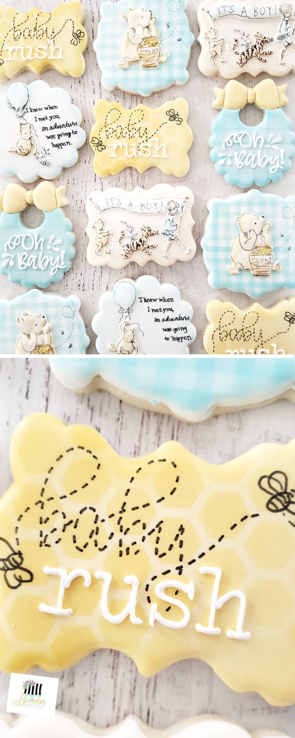 pastel winnie the pooh baby shower boy cookies