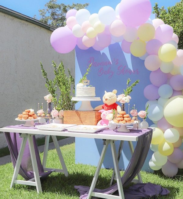 simple pink winnie the pooh dessert table