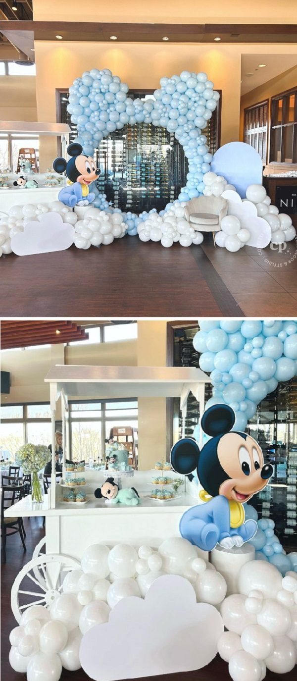 sweet boy mickey mouse baby shower ears balloon garland and sleeping mickey