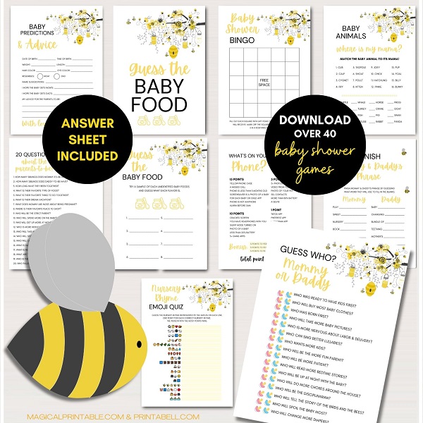 honey bee baby shower games package