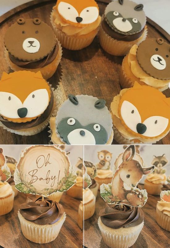 Cute-Woodland-Theme-Baby-Shower-Cupcakes
