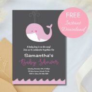 Free Editable Invitation pink whale