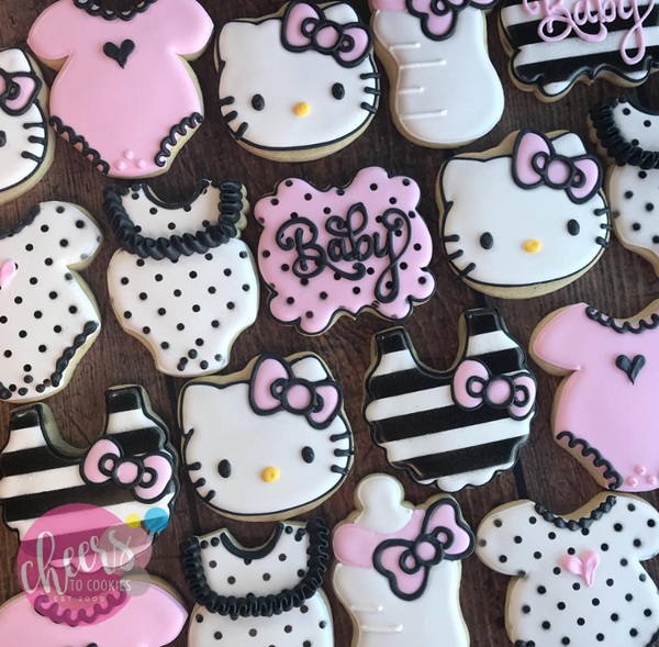 hello kitty baby shower cookies pink and black