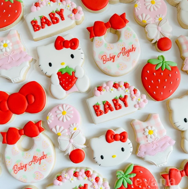 red hello kitty baby shower cookies