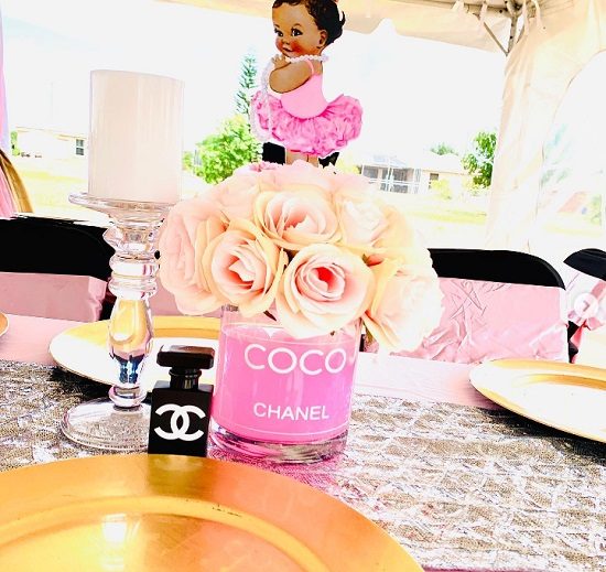 baby girl chanel cutout centerpiece