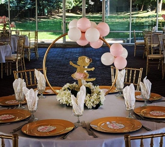 ballerina baby shower dessert table setup
