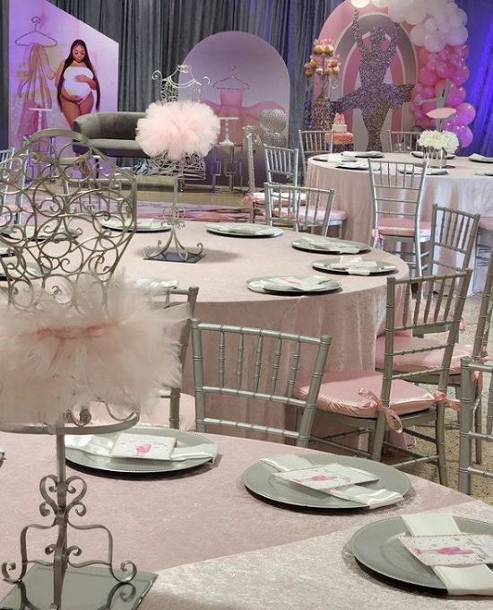 silver and pink ballerina baby shower