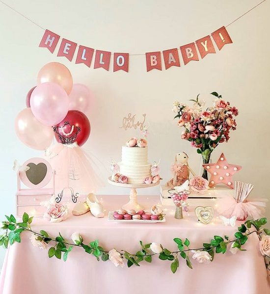 simple and clean ballerina theme table setup