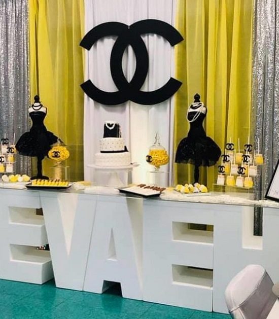 yellow Classy chic Chanel themed baby shower