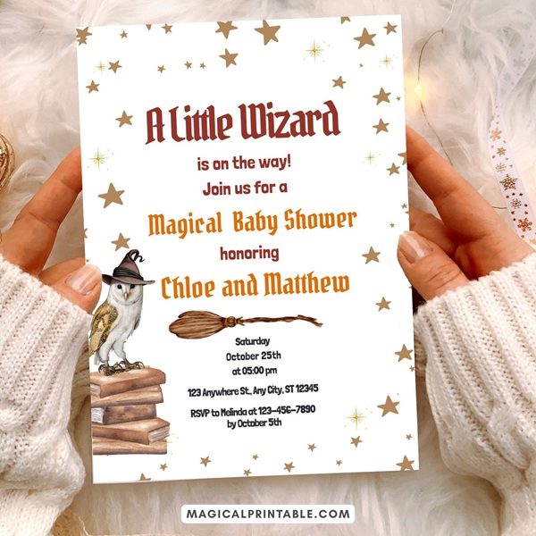 wizard baby shower invitation editable canva