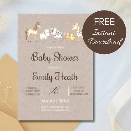 Free Editable Invitation farm animals