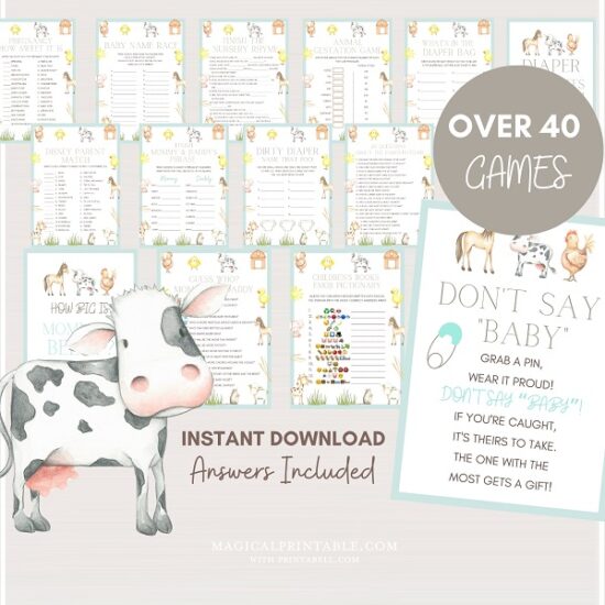 discounted farm baby shower games