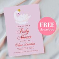 free editable swan baby shower invitation