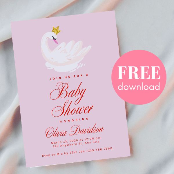 free editable swan baby shower invitation