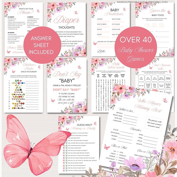 Butterfly Baby Shower Games Package