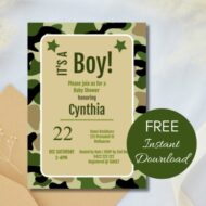 Free Editable Invitation camo baby