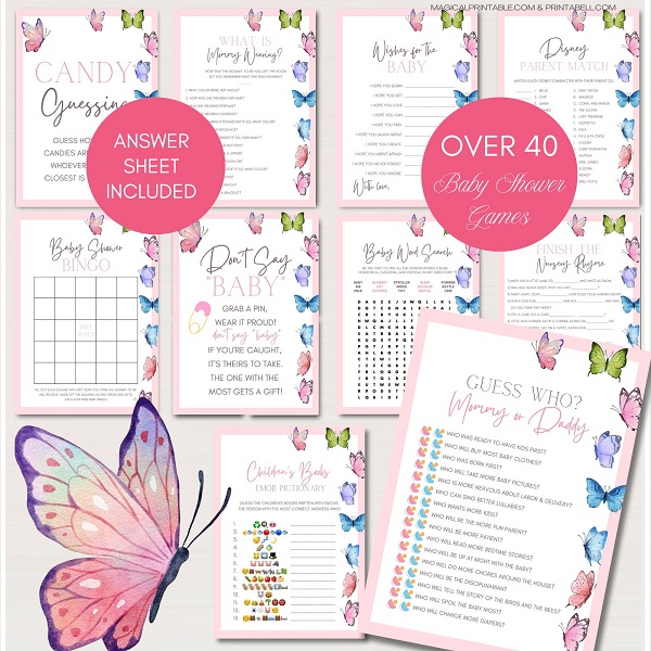 Butterfly Baby Shower Games Bundle