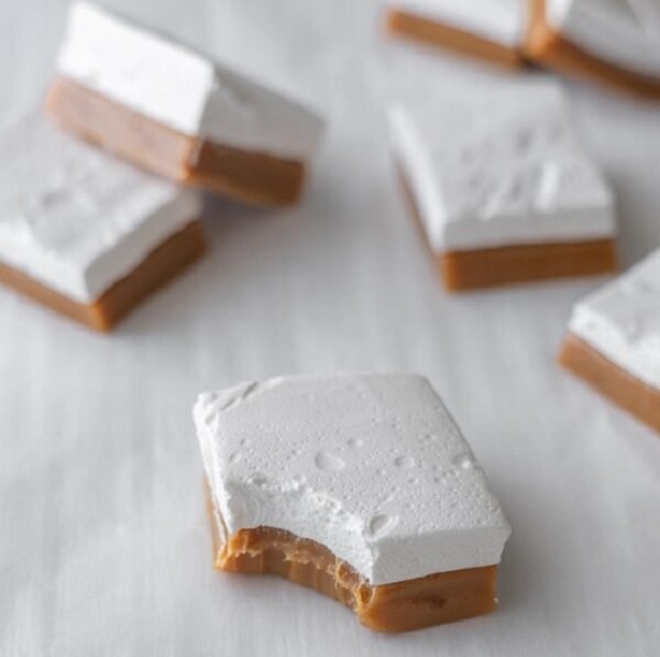 homemade caramel topped with a honey vanilla marshmallow