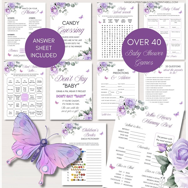 lavender butterfly baby shower games