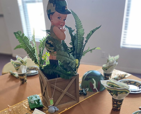 little soldier is on his way party centerpiece