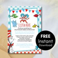 Free Editable Invitation thing 1 thing 2 dr seuss twins