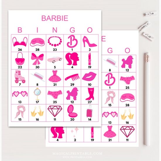 barbie Baby shower bingo
