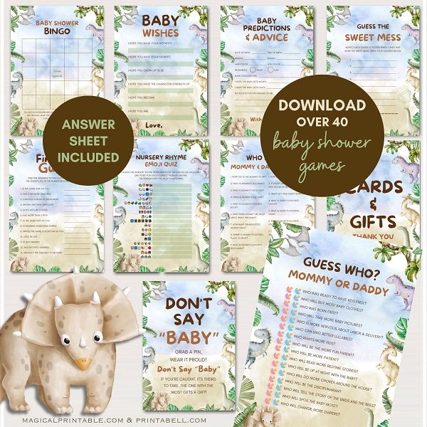 Dinosaur baby shower games printable