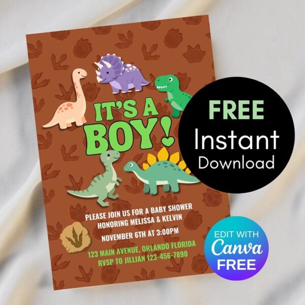 FREE dinosaur baby shower invitation