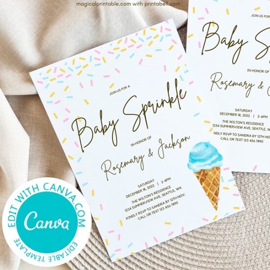 Editable Blue Ice cream Invitation