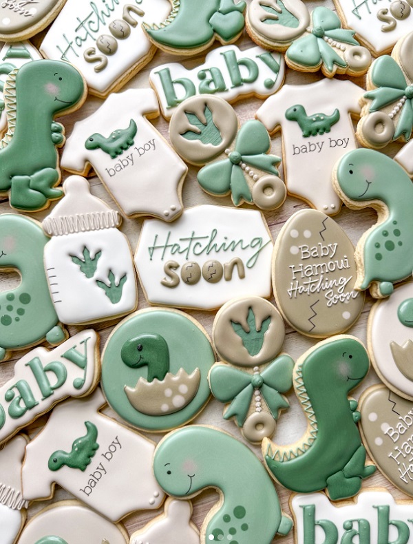 adorable hatching soon baby dinosaur cookies