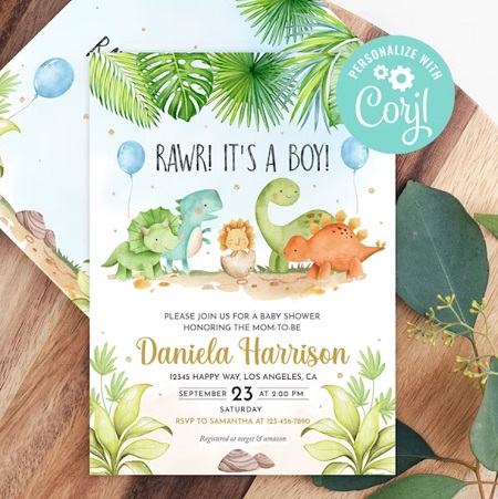 editable dino baby shower invitation for baby bot
