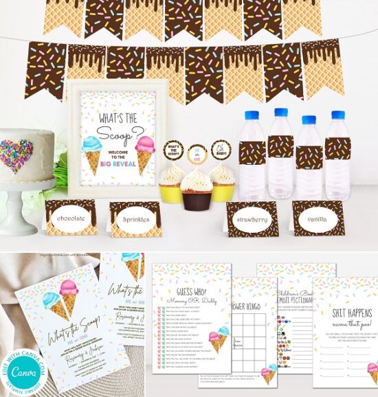 Printable What's the Scoop Gender Reveal Bundle