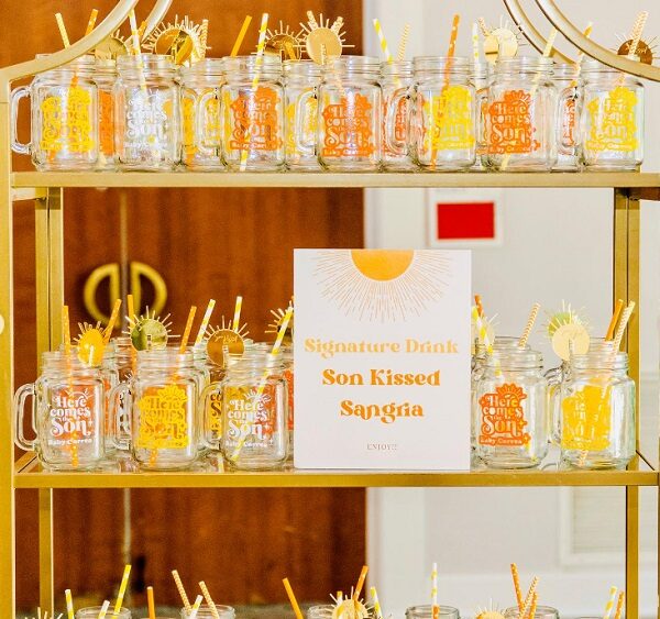 Here Comes The Son baby shower drink station