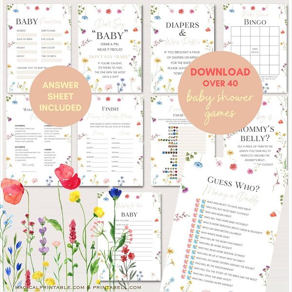 wildflowers baby shower games bundle