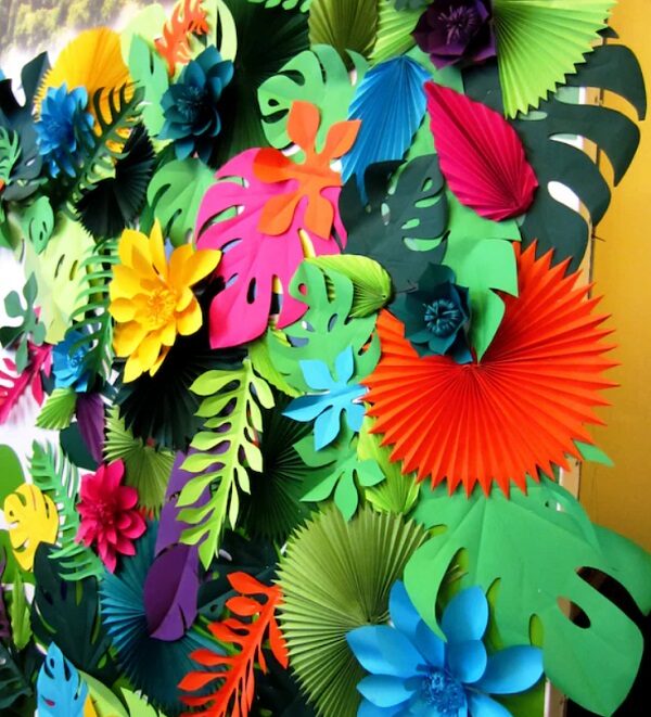 Set-of-Vibrant-Tropical-Leaf-Shapes-with-Large-Paper-Flowers