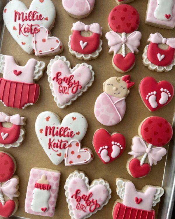 heart themed baby shower cookies