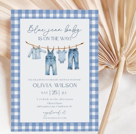 Blue Jean Baby Shower Invitation