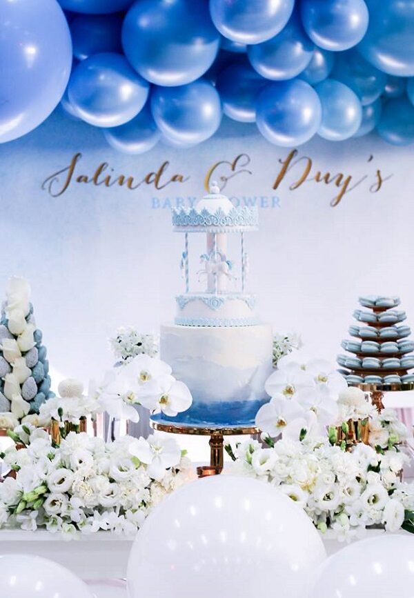 Blue and Gold Carousel Baby Shower balloon garland