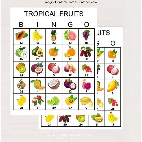 Tropical Fruits Bingo Cards